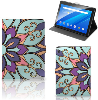 B2Ctelecom Hoes Lenovo Tab E10 Cover met Standaard Paarse Bloem