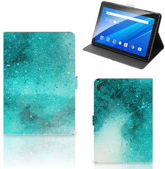 B2Ctelecom Hoes Lenovo Tab E10 Hoesje met Magneetsluiting Painting Blue