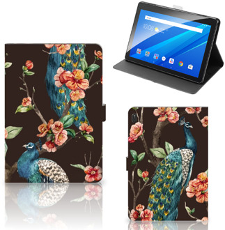 B2Ctelecom Hoes Lenovo Tab E10 Tablet Hoes met Magneetsluiting Pauw met Bloemen