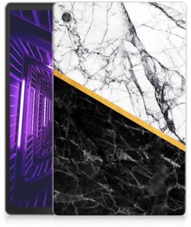 B2Ctelecom Hoes Lenovo Tab M10 Plus Cover Case Marble White Black met transparant zijkanten