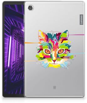 B2Ctelecom Hoes Lenovo Tab M10 Plus Tablet Siliconen Backcover Cat Color met transparant zijkanten