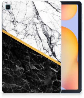 B2Ctelecom Hoes Samsung Galaxy Tab S6 Lite Cover Case Marble White Black met transparant zijkanten