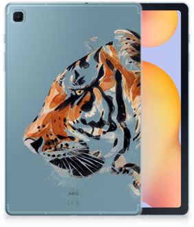 B2Ctelecom Hoes Samsung Galaxy Tab S6 Lite Siliconen Cover Ontwerpen Tiger met transparant zijkanten