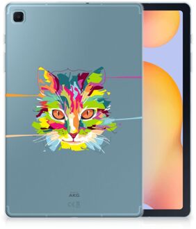 B2Ctelecom Hoes Samsung Galaxy Tab S6 Lite Tablet Siliconen Backcover Cat Color met transparant zijkanten