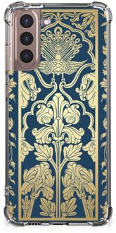 B2Ctelecom Hoesje Bumper Samsung Galaxy S21 Plus Telefoon Hoesje met doorzichtige rand Golden Flowers