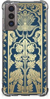 B2Ctelecom Hoesje Bumper Samsung Galaxy S21 Telefoon Hoesje met doorzichtige rand Golden Flowers