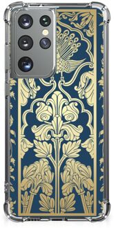 B2Ctelecom Hoesje Bumper Samsung Galaxy S21 Ultra Telefoon Hoesje met doorzichtige rand Golden Flowers