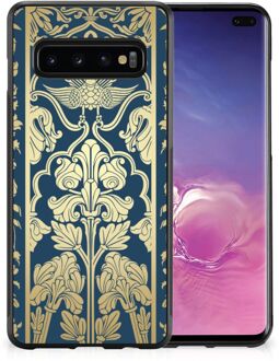 B2Ctelecom Hoesje Customize Samsung Galaxy S10+ Back Cover Siliconen Hoesje met Zwarte rand Golden Flowers