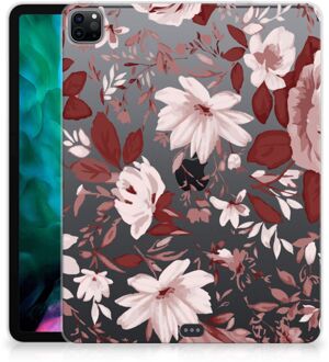 B2Ctelecom Hoesje iPad Pro 12.9 (2020) | iPad Pro 12.9 (2021) Silicone Tablet Hoes Design Watercolor Flowers met transparant zijkanten