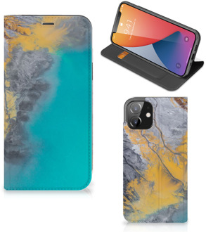 B2Ctelecom Hoesje iPhone 12 | iPhone 12 Pro Flip Case Marble Blue Gold