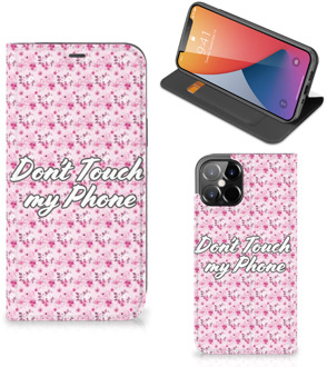 B2Ctelecom Hoesje iPhone 12 Pro Max Bookcase Flowers Pink Don't Touch My Phone