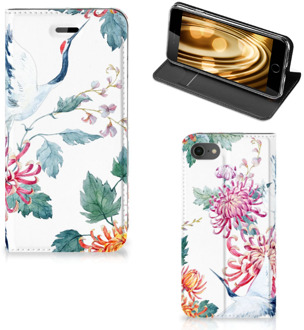 B2Ctelecom Hoesje iPhone 8 | 7 | SE (2020) Bookcase Bird Flowers