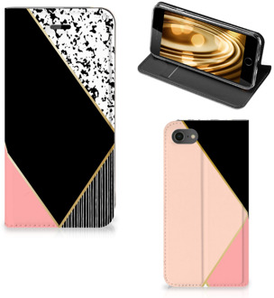 B2Ctelecom Hoesje iPhone 8 | 7 | SE (2020) Bookcase Black Pink Shapes