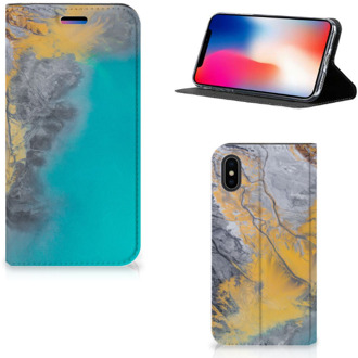 B2Ctelecom Hoesje iPhone X/10 | Xs Design Marble Blue Gold