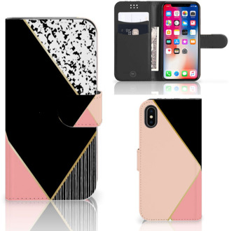 B2Ctelecom Hoesje iPhone X | Xs Black Pink Shapes