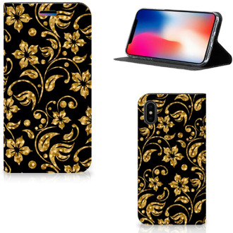 B2Ctelecom Hoesje iPhone Xs | X 10 Design Gouden Bloemen