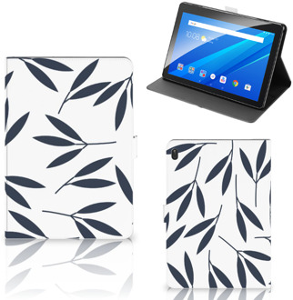 B2Ctelecom Hoesje Lenovo Tab E10 Hoes met Magneetsluiting Leaves Blue