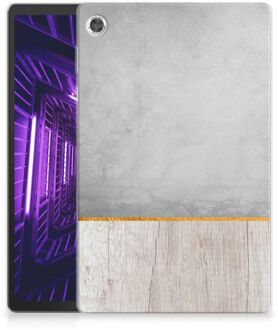 B2Ctelecom Hoesje Lenovo Tab M10 Plus Cover Wood Beton met doorzichte zijkanten