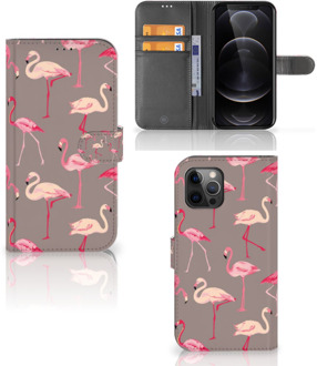 B2Ctelecom Hoesje met naam Apple iPhone 12 Pro Max Wallet Book Case Flamingo