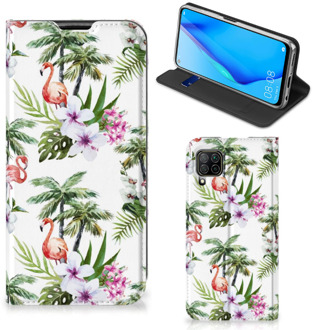 B2Ctelecom Hoesje met naam Huawei P40 Lite Telefoonhoesje Flamingo Palms