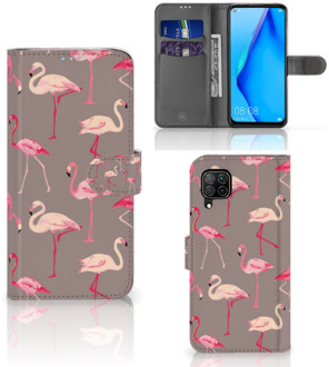 B2Ctelecom Hoesje met naam Huawei P40 Lite Wallet Case Flamingo