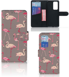 B2Ctelecom Hoesje met naam Huawei P40 Pro Wallet Book Case Flamingo