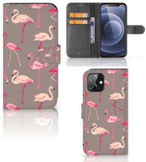 B2Ctelecom Hoesje met naam iPhone 12 | 12 Pro (6.1") Wallet Book Case Flamingo