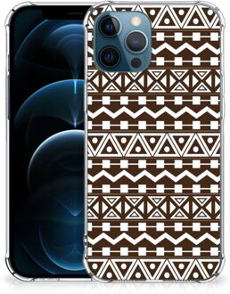 B2Ctelecom Hoesje met naam iPhone 12 | 12 Pro Telefoonhoesje  met doorzichtige rand Aztec Brown