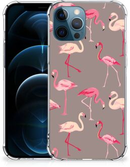 B2Ctelecom Hoesje met naam iPhone 12 | 12 Pro Telefoonhoesje  met doorzichtige rand Flamingo