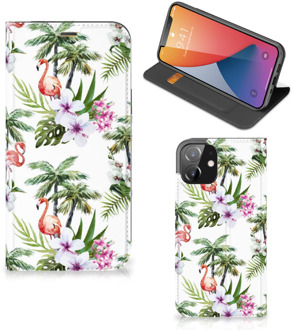 B2Ctelecom Hoesje met naam iPhone 12 | iPhone 12 Pro Telefoonhoesje Flamingo Palms