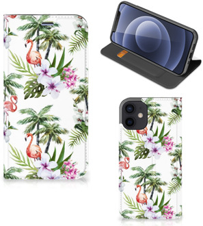 B2Ctelecom Hoesje met naam iPhone 12 Mini Telefoonhoesje Flamingo Palms