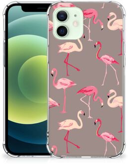 B2Ctelecom Hoesje met naam iPhone 12 Mini Telefoonhoesje  met doorzichtige rand Flamingo