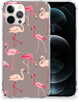 B2Ctelecom Hoesje met naam iPhone 12 Pro Max Telefoonhoesje  met doorzichtige rand Flamingo