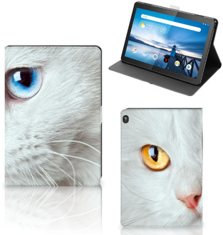 B2Ctelecom Hoesje met naam Lenovo Tablet M10 Cover met Magneetsluiting Witte Kat