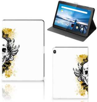 B2Ctelecom Hoesje met naam Lenovo Tablet M10 Tablet Hoes met Magneetsluiting Skull Gold