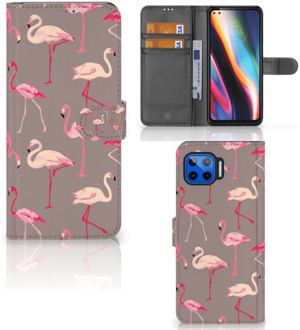 B2Ctelecom Hoesje met naam Motorola Moto G 5G Plus Wallet Book Case Flamingo