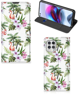 B2Ctelecom Hoesje met naam Motorola Moto G100 Telefoonhoesje Flamingo Palms