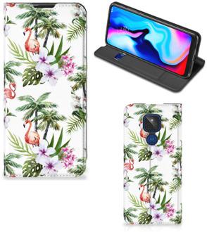 B2Ctelecom Hoesje met naam Motorola Moto G9 Play Telefoonhoesje Flamingo Palms