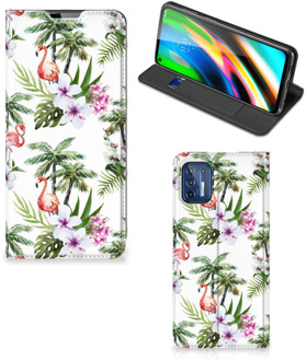 B2Ctelecom Hoesje met naam Motorola Moto G9 Plus Telefoonhoesje Flamingo Palms