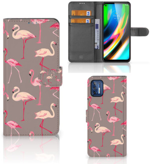 B2Ctelecom Hoesje met naam Motorola Moto G9 Plus Wallet Book Case Flamingo