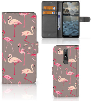 B2Ctelecom Hoesje met naam Nokia 2.4 Wallet Book Case Flamingo