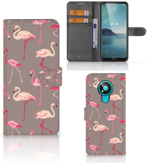 B2Ctelecom Hoesje met naam Nokia 3.4 Wallet Book Case Flamingo