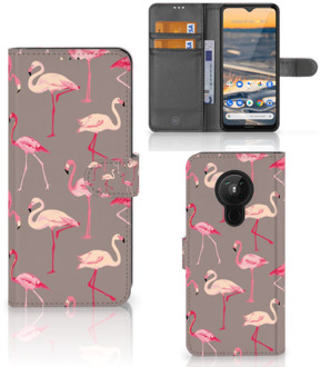 B2Ctelecom Hoesje met naam Nokia 5.3 Wallet Book Case Flamingo