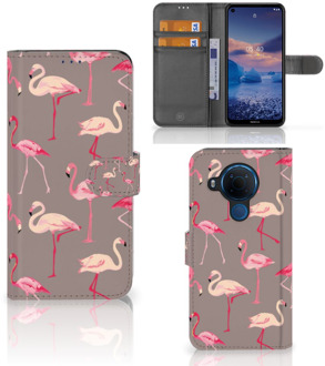 B2Ctelecom Hoesje met naam Nokia 5.4 Wallet Book Case Flamingo