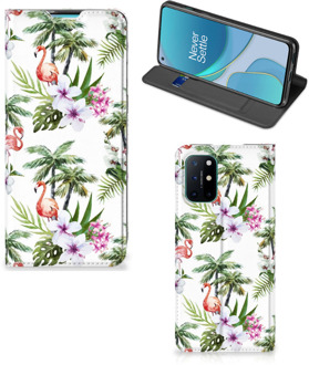 B2Ctelecom Hoesje met naam OnePlus 8T Telefoonhoesje Flamingo Palms