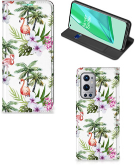 B2Ctelecom Hoesje met naam OnePlus 9 Pro Telefoonhoesje Flamingo Palms