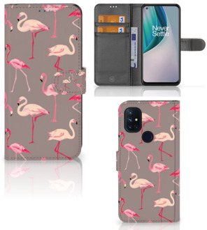 B2Ctelecom Hoesje met naam OnePlus Nord N10 Wallet Book Case Flamingo