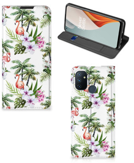 B2Ctelecom Hoesje met naam OnePlus Nord N100 Telefoonhoesje Flamingo Palms