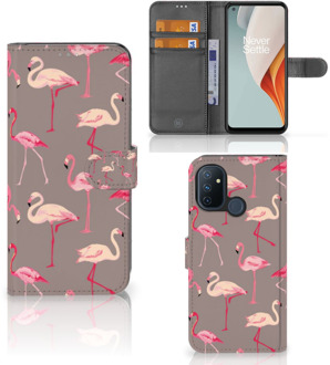 B2Ctelecom Hoesje met naam OnePlus Nord N100 Wallet Book Case Flamingo