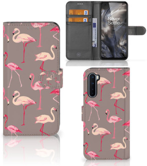 B2Ctelecom Hoesje met naam OnePlus Nord Wallet Book Case Flamingo